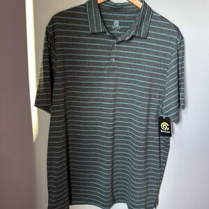 Men’s champion, extra large polo shirt, gray, and blue striped new with tags